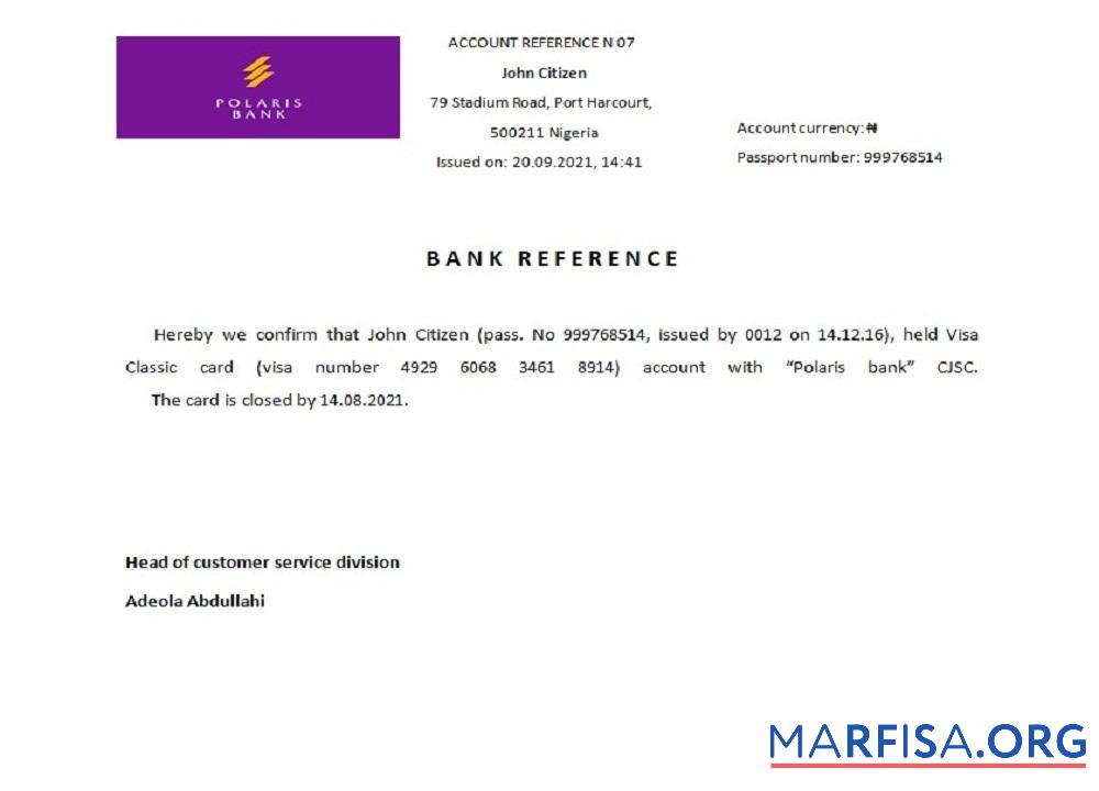 Realistic Nigeria Polaris bank closure reference template